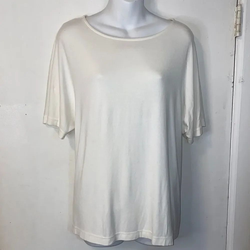 ANN TAYLOR Ivory Back Tie Short Sleeve Blouse- M